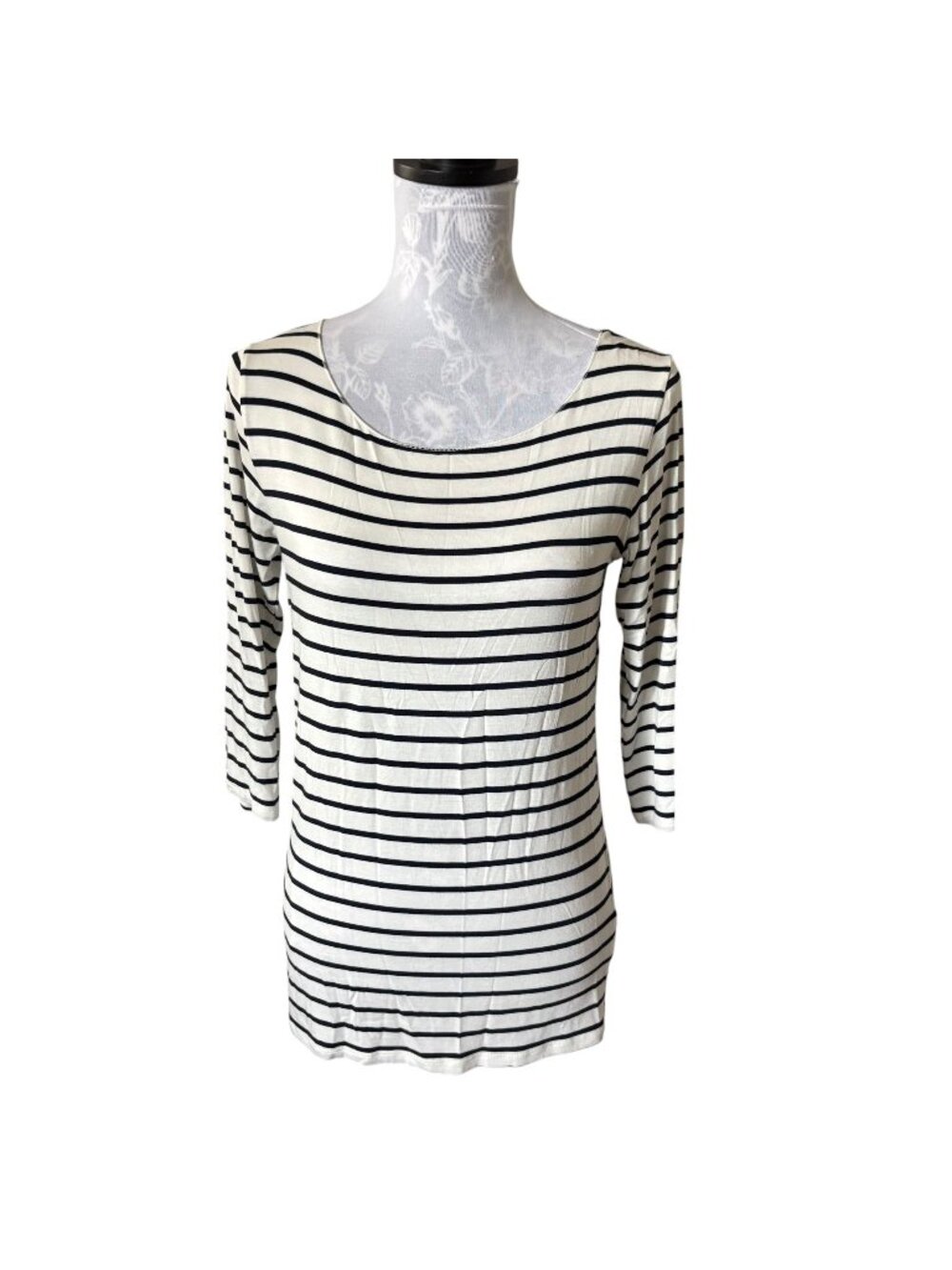 Majestic Filatures Deluxe Teeshirt Striped Womens Casual Size 2 Small Black Whit
